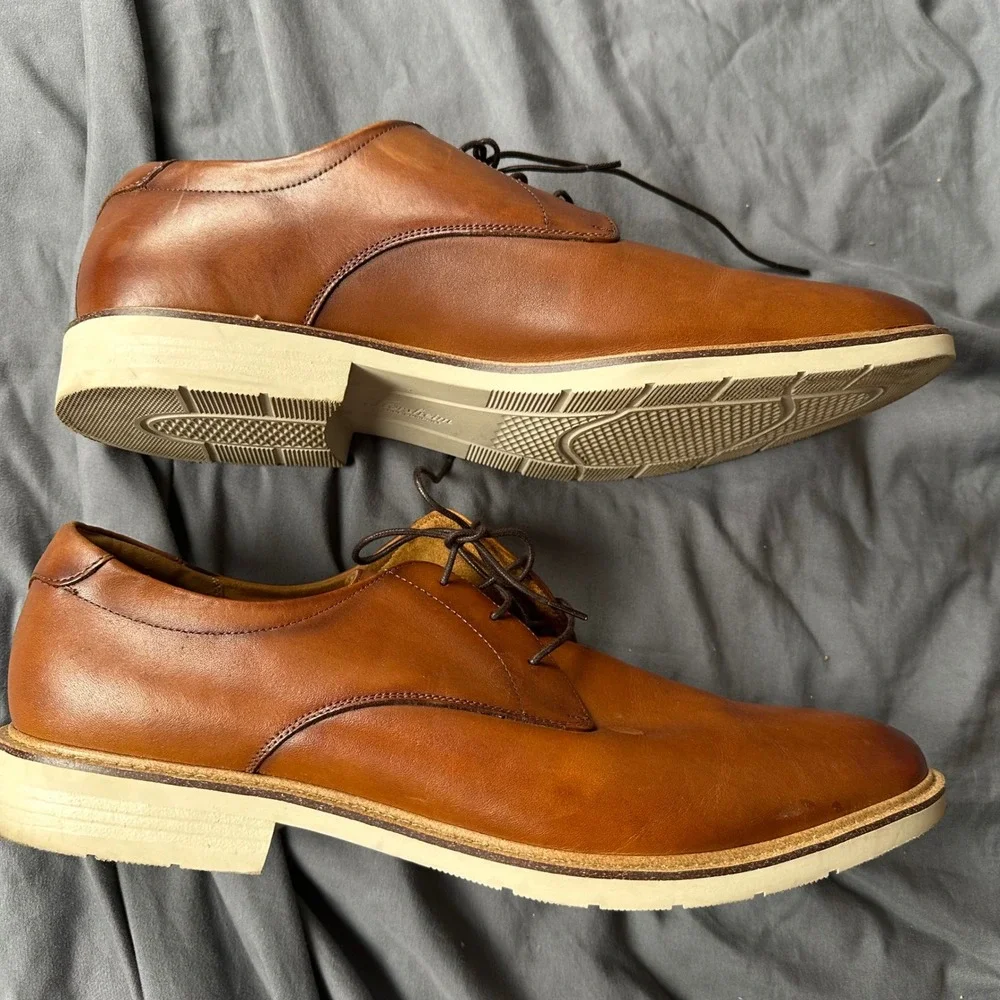 Florsheim Mens Fuel Plain Toe Oxford Cognac Brown Leather Dress Shoes  14M